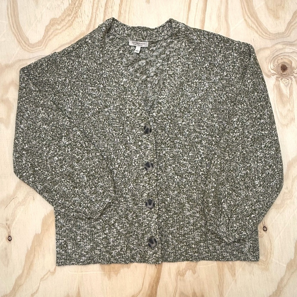 Liverpool Los Angeles Olive Melange Marled Knit Button Front Cardigan L